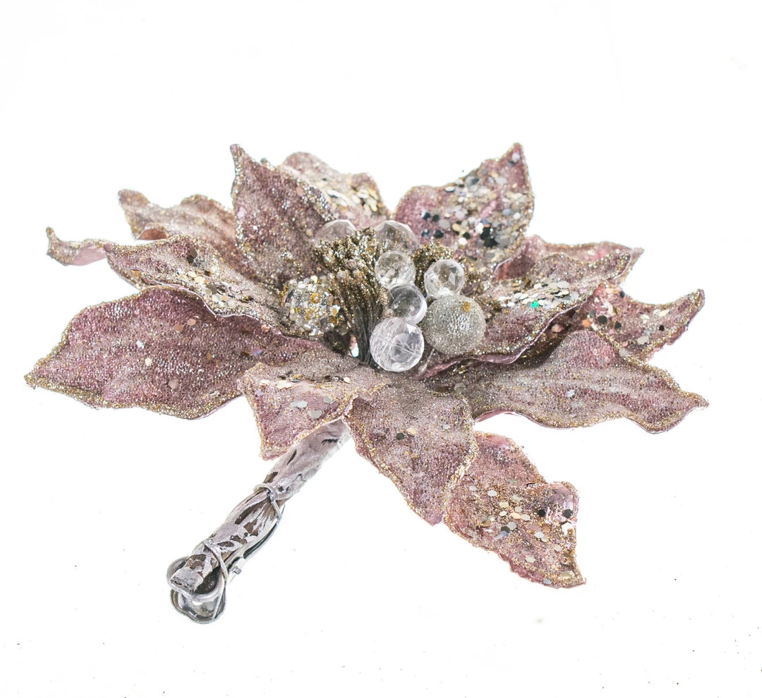 The Christmas Palace 9" PINK GLITTERED POINSETTIA CLIP SET OF 6 Flowers 1 The Christmas Palace 9" PINK GLITTERED POINSETTIA CLIP SET OF 6 Flowers