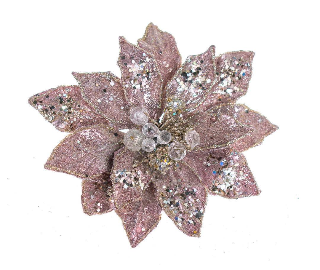 The Christmas Palace 9" PINK GLITTERED POINSETTIA CLIP SET OF 6 Flowers 2 The Christmas Palace 9" PINK GLITTERED POINSETTIA CLIP SET OF 6 Flowers