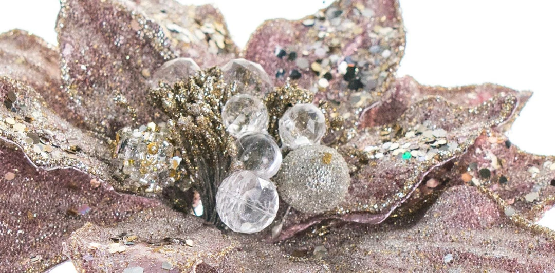 The Christmas Palace 9" PINK GLITTERED POINSETTIA CLIP SET OF 6 Flowers 3 The Christmas Palace 9" PINK GLITTERED POINSETTIA CLIP SET OF 6 Flowers