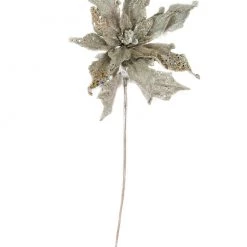 The Christmas Palace Flowers 15" PLATINUM GEM POINSETTIA SET OF 4