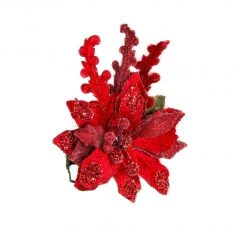 The Christmas Palace 13" RED POINSETTIA WITH LEAVES SET OF 4 Flowers