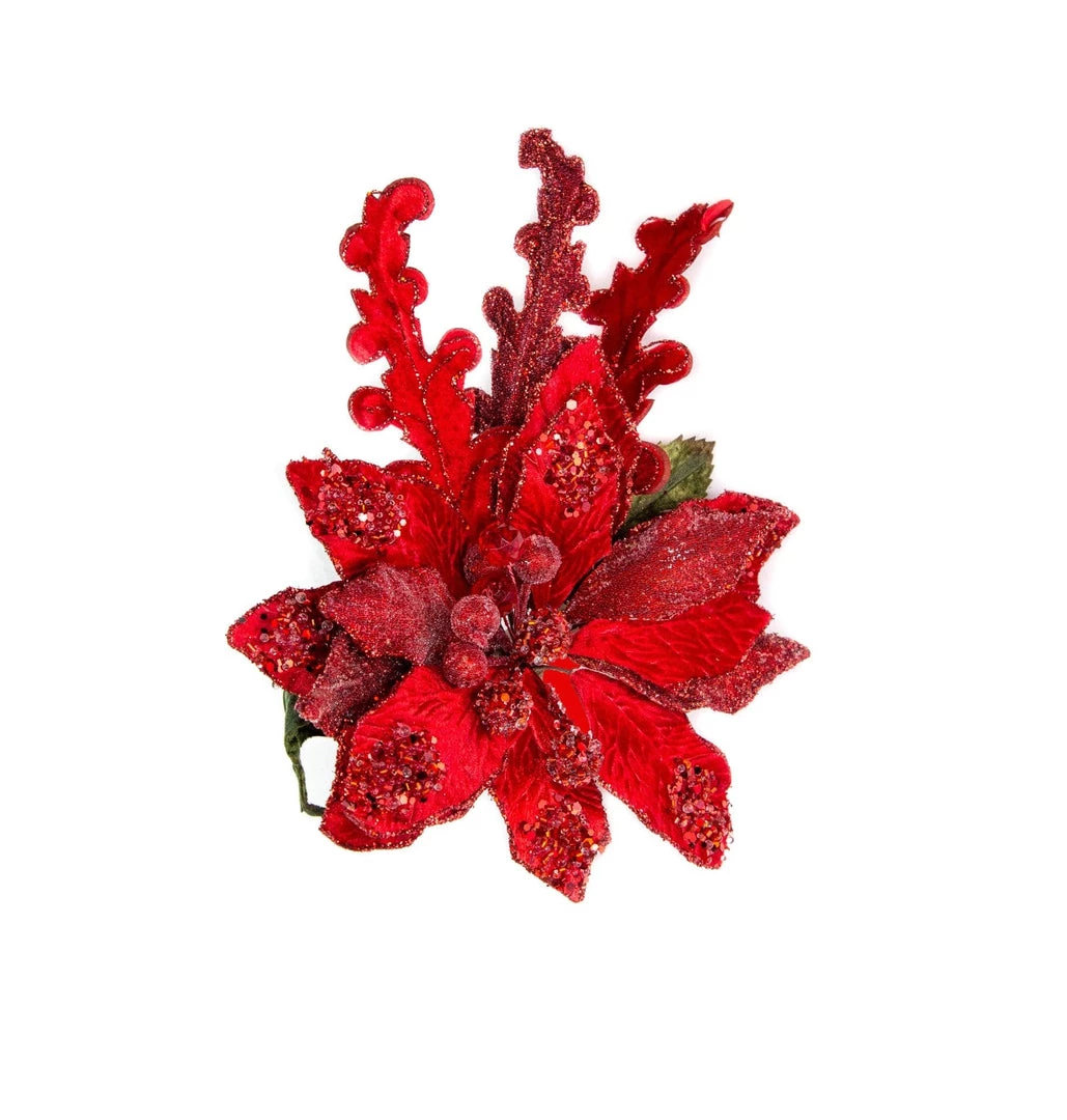 The Christmas Palace 13" RED POINSETTIA WITH LEAVES SET OF 4 Flowers 1 The Christmas Palace 13" RED POINSETTIA WITH LEAVES SET OF 4 Flowers