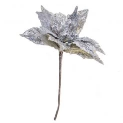 The Christmas Palace 20" SILVER POINSETTIA STEM SET OF 4 Flowers
