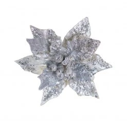 The Christmas Palace 20" SILVER POINSETTIA STEM SET OF 4 Flowers