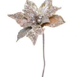 The Christmas Palace Flowers 20" IVORY & CHAMPAGNE POINSETTIA SET OF 4