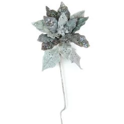 The Christmas Palace 28" ICY SILVER POINSETTIA STEM SET OF 4