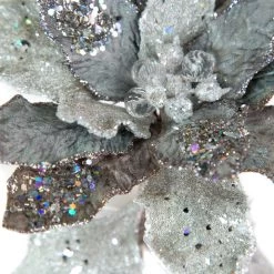 The Christmas Palace 28" ICY SILVER POINSETTIA STEM SET OF 4 5 The Christmas Palace 28