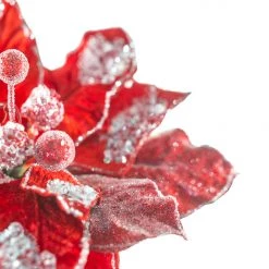 The Christmas Palace 28" RED ICY POINSETTIA STEM SET OF 4 5 The Christmas Palace 28