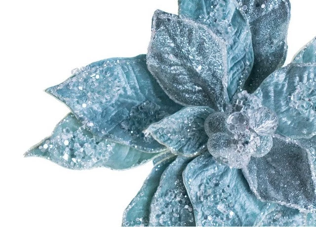 The Christmas Palace 28" ARCTIC BLUE ICY POINSETTIA STEM SET OF 4 Flowers 3 The Christmas Palace 28" ARCTIC BLUE ICY POINSETTIA STEM SET OF 4 Flowers