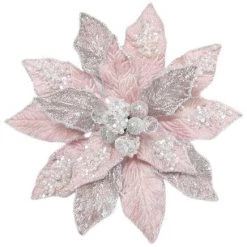 The Christmas Palace 9" PINK POINSETTIA CLIP SET OF 6 Pretty In Pink