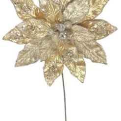 The Christmas Palace Flowers 18" GOLD POINSETTIA STEM WITH LEAVES SET OF 6