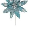 The Christmas Palace 18" PEACOCK BLUE POINSETTIA STEM WITH LEAVES SET OF 6 All About The Blues