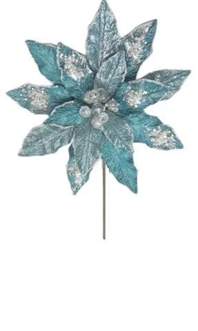 The Christmas Palace 18" PEACOCK BLUE POINSETTIA STEM WITH LEAVES SET OF 6 All About The Blues 1 The Christmas Palace 18" PEACOCK BLUE POINSETTIA STEM WITH LEAVES SET OF 6 All About The Blues