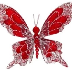 The Christmas Palace 7" RED ICY BUTTERFLY CLIP SET OF 6