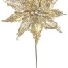 The Christmas Palace Flowers 18" GOLD BEADED POINSETTIA STEM SET OF 6