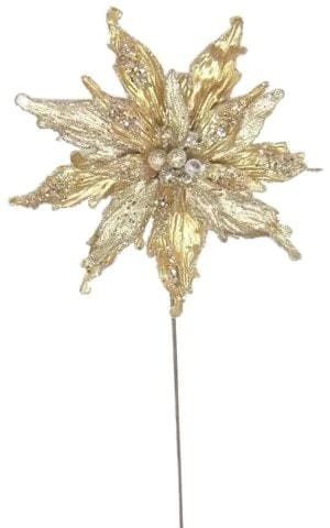The Christmas Palace Flowers 18" GOLD BEADED POINSETTIA STEM SET OF 6 1 The Christmas Palace Flowers 18" GOLD BEADED POINSETTIA STEM SET OF 6