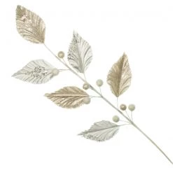 The Christmas Palace Gilded Elegance 32" WHITE VELVET LEAVES SPRAY SET OF 6