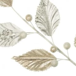The Christmas Palace Gilded Elegance 32" WHITE VELVET LEAVES SPRAY SET OF 6