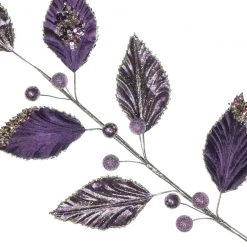 The Christmas Palace Stems & Picks 32" PURPLE VELVET LEAVES SPRAY SET OF 6