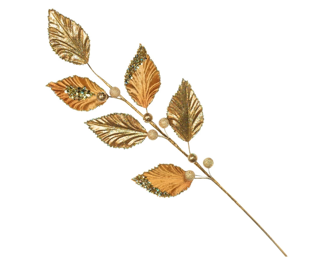 The Christmas Palace Stems & Picks 32" GOLD VELVET LEAVES SPRAY SET OF 6 1 The Christmas Palace Stems & Picks 32" GOLD VELVET LEAVES SPRAY SET OF 6