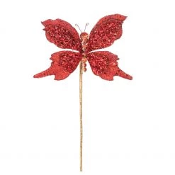 The Christmas Palace Yuletide Traditions 6" RED GLITTER BUTTERFLY PICK SET OF 6