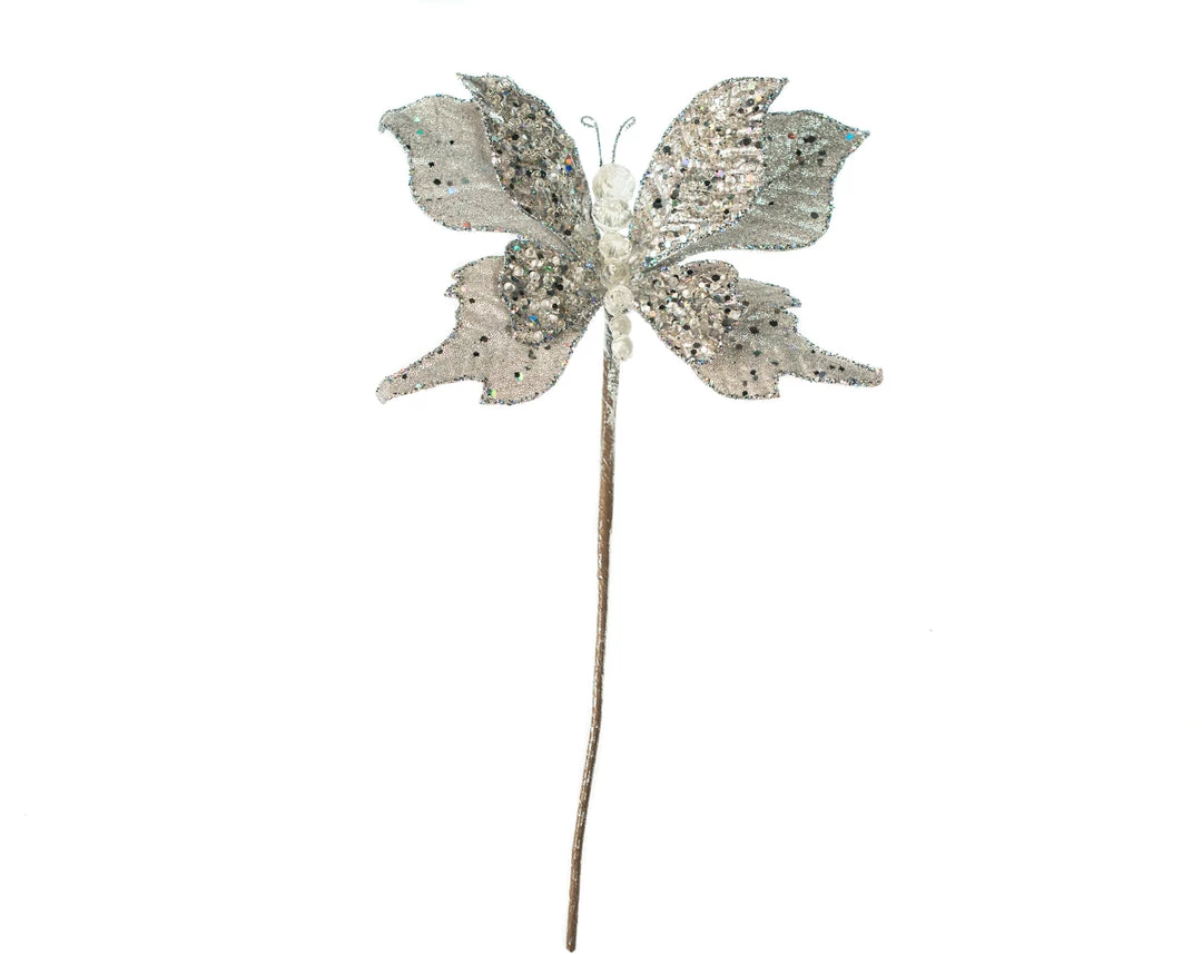 The Christmas Palace 6" SILVER GLITTER BUTTERFLY PICK SET OF 6 1 The Christmas Palace 6" SILVER GLITTER BUTTERFLY PICK SET OF 6