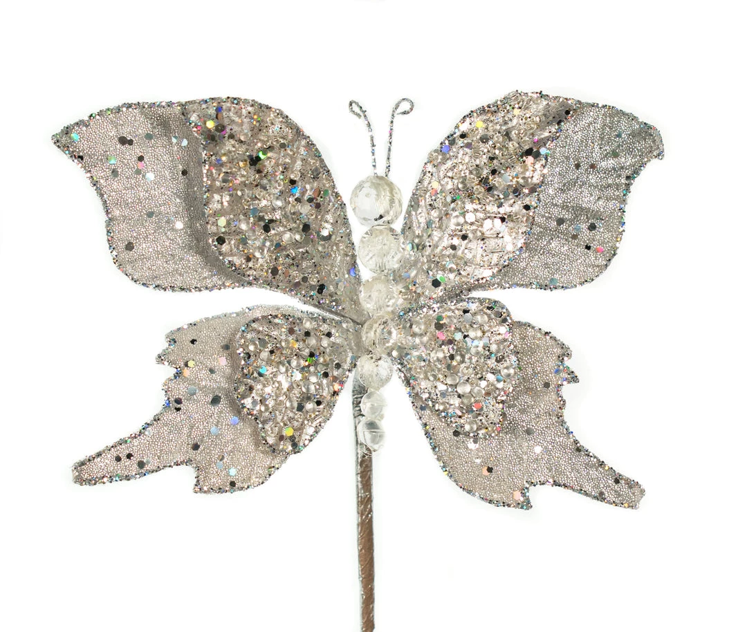 The Christmas Palace 6" SILVER GLITTER BUTTERFLY PICK SET OF 6 2 The Christmas Palace 6" SILVER GLITTER BUTTERFLY PICK SET OF 6