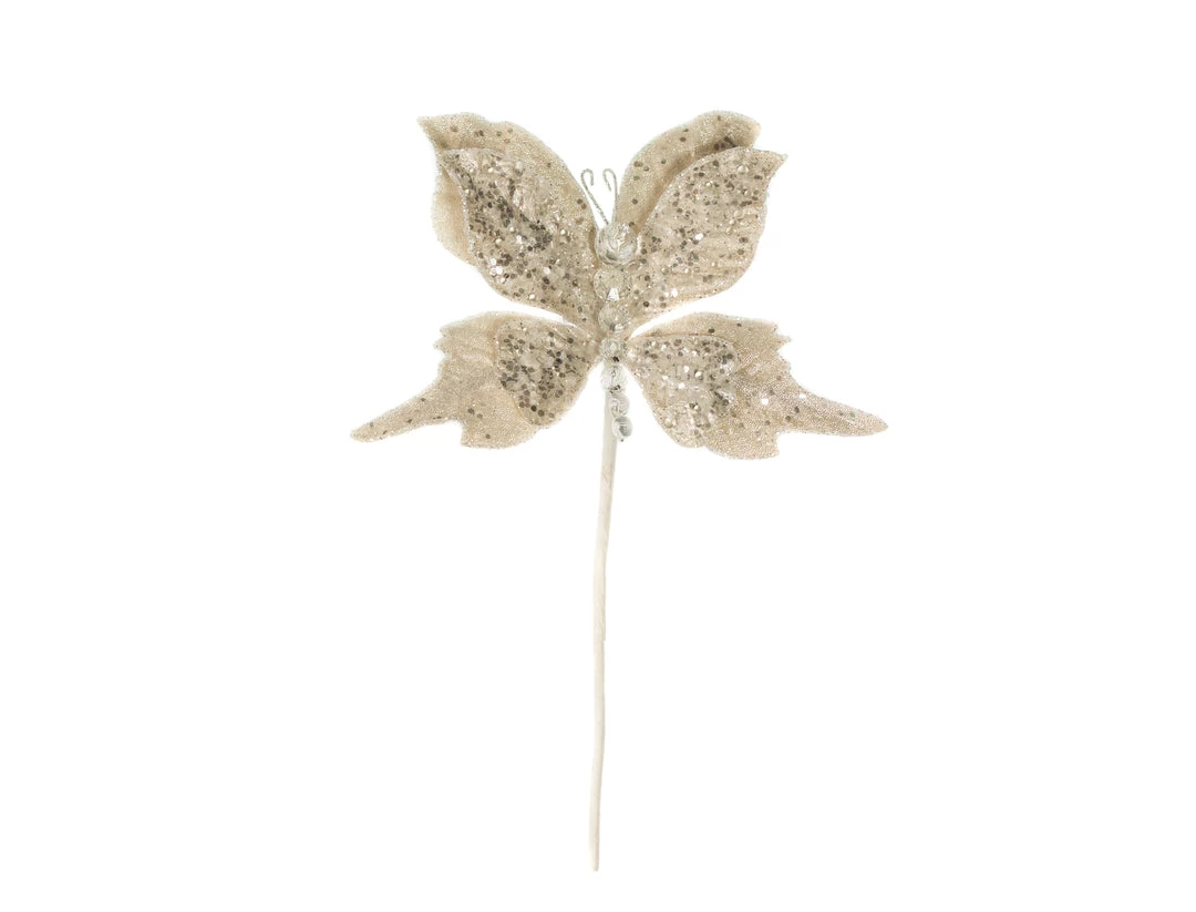 The Christmas Palace 6" WHITE GLITTER BUTTERFLY PICK SET OF 6 1 The Christmas Palace 6" WHITE GLITTER BUTTERFLY PICK SET OF 6
