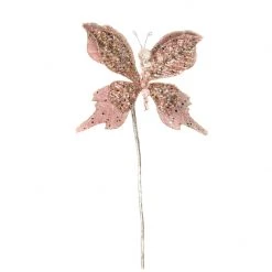 The Christmas Palace 6" PINK GLITTER BUTTERFLY PICK SET OF 6 Butterflies