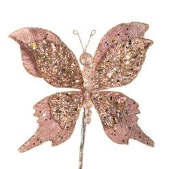 The Christmas Palace 6" PINK GLITTER BUTTERFLY PICK SET OF 6 Butterflies