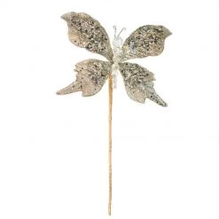 The Christmas Palace 6" PLATINUM GLITTER BUTTERFLY SET OF 6