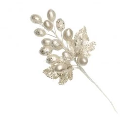 The Christmas Palace Stems & Picks 9" WHITE GRAPE WITH LEAVES SET OF 6