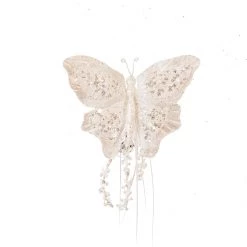 The Christmas Palace Butterflies 7" WHITE SEQUIN BUTTERFLY CLIP SET OF 6