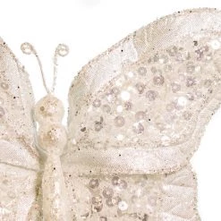 The Christmas Palace Butterflies 7" WHITE SEQUIN BUTTERFLY CLIP SET OF 6
