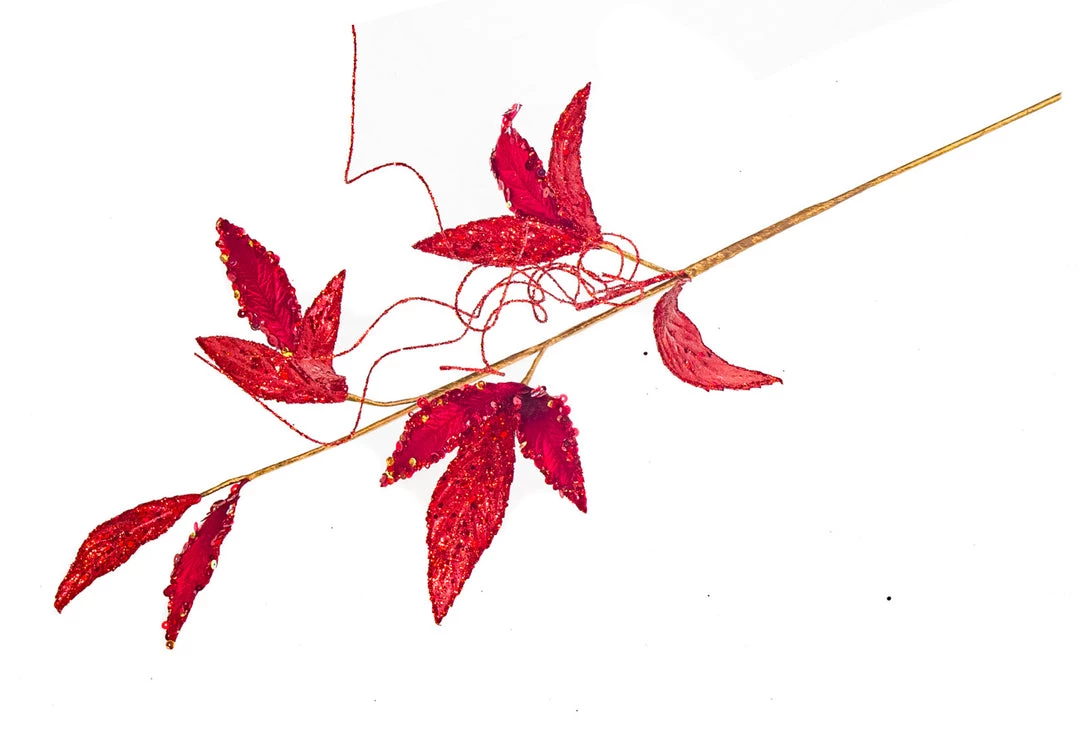 The Christmas Palace 24" RED VELVET LEAF SPRAY SET OF 6 3 The Christmas Palace 24" RED VELVET LEAF SPRAY SET OF 6