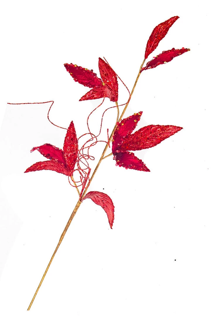The Christmas Palace 24" RED VELVET LEAF SPRAY SET OF 6 1 The Christmas Palace 24" RED VELVET LEAF SPRAY SET OF 6