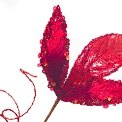The Christmas Palace 24" RED VELVET LEAF SPRAY SET OF 6