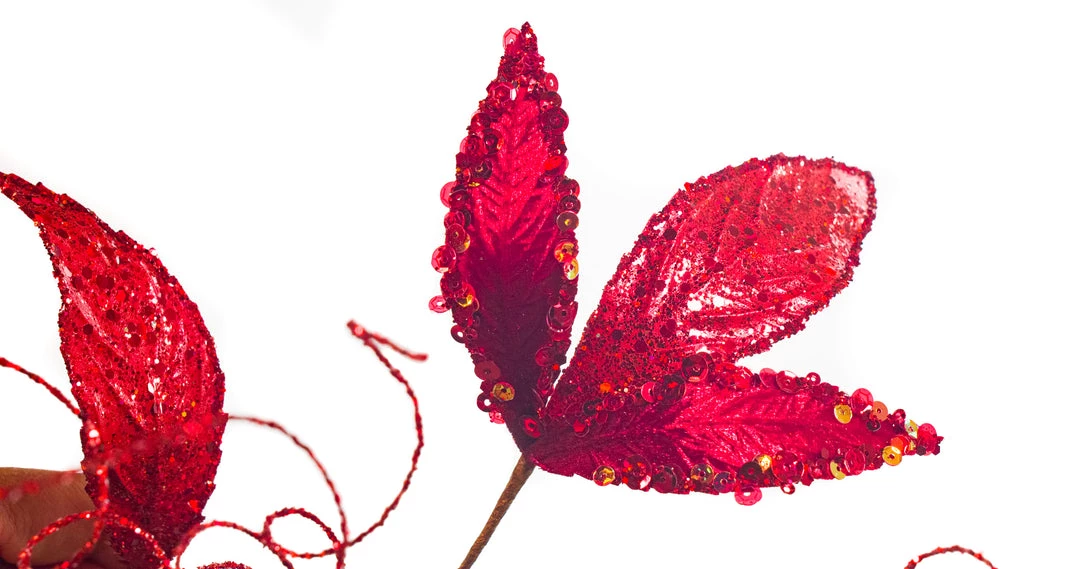 The Christmas Palace 24" RED VELVET LEAF SPRAY SET OF 6 2 The Christmas Palace 24" RED VELVET LEAF SPRAY SET OF 6