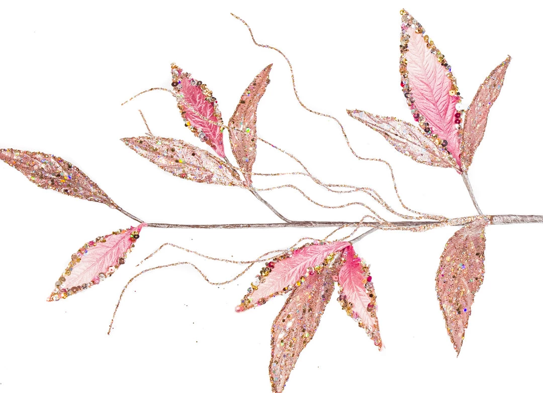 The Christmas Palace 24" PINK VELVET LEAF SPRAY SET OF 6 3 The Christmas Palace 24" PINK VELVET LEAF SPRAY SET OF 6