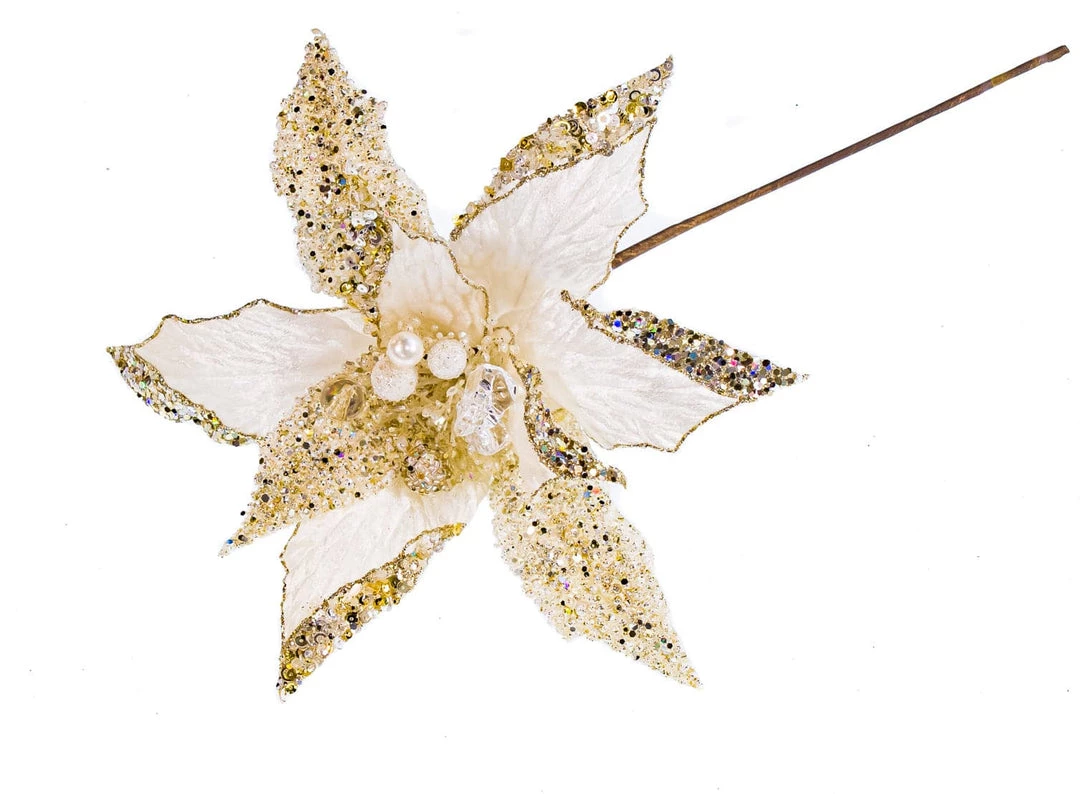 The Christmas Palace 18" CREAM POINSETTIA LEAF STEM SET OF 6 Flowers 1 The Christmas Palace 18" CREAM POINSETTIA LEAF STEM SET OF 6 Flowers