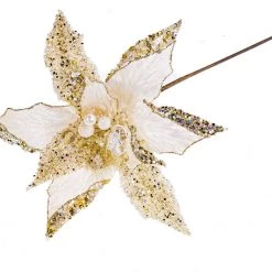 The Christmas Palace 18" CREAM POINSETTIA LEAF STEM SET OF 6 Flowers