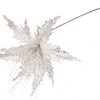 The Christmas Palace Flowers 16" WHITE & SILVER POINSETTIA STEM SET OF 6