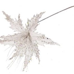 The Christmas Palace Flowers 16" WHITE & SILVER POINSETTIA STEM SET OF 6