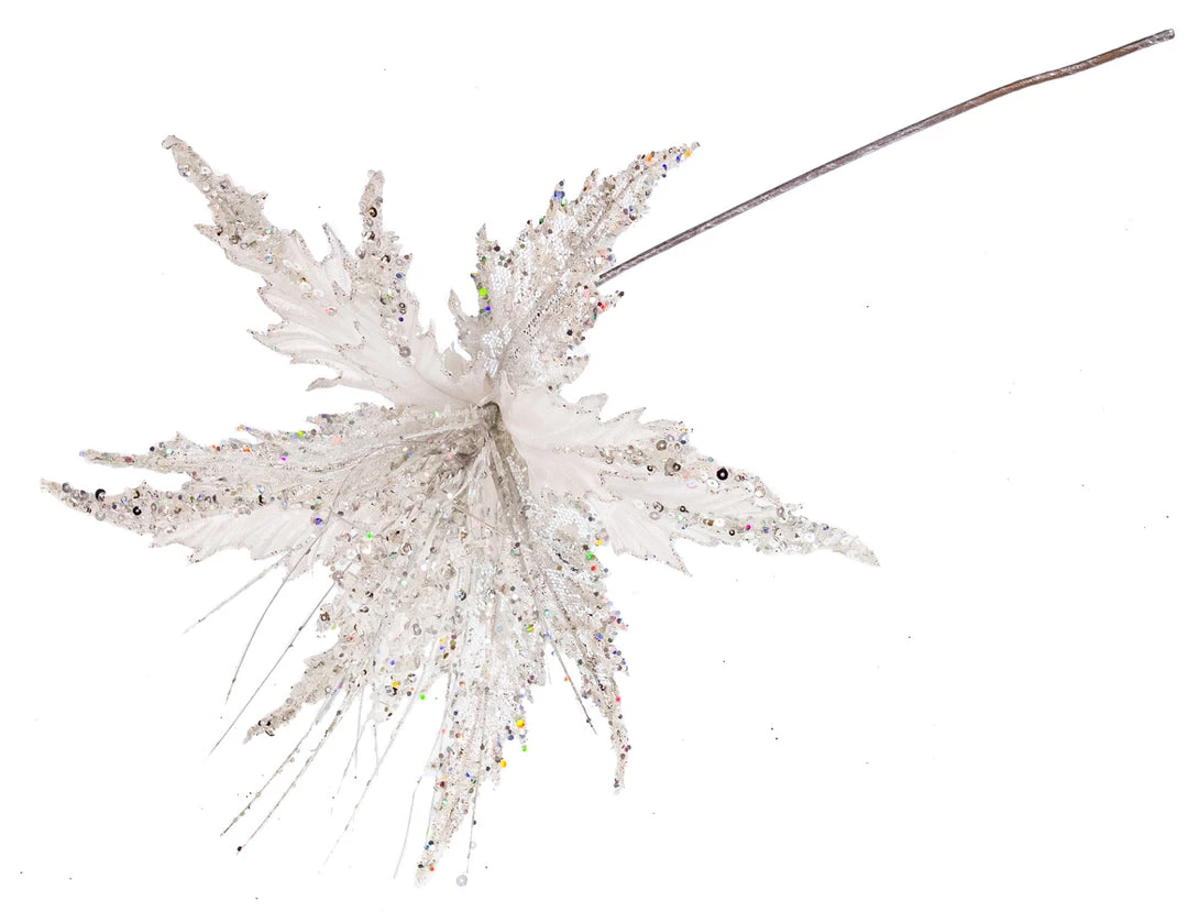 The Christmas Palace Flowers 16" WHITE & SILVER POINSETTIA STEM SET OF 6 2 The Christmas Palace Flowers 16" WHITE & SILVER POINSETTIA STEM SET OF 6