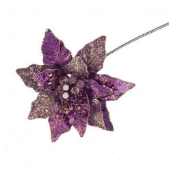 The Christmas Palace Flowers 12" PURPLE POINSETTIA PICK SET OF 6