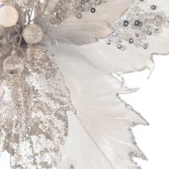 The Christmas Palace Flowers 17" SILVER GLITTER POINSETTIA STEM SET OF 6