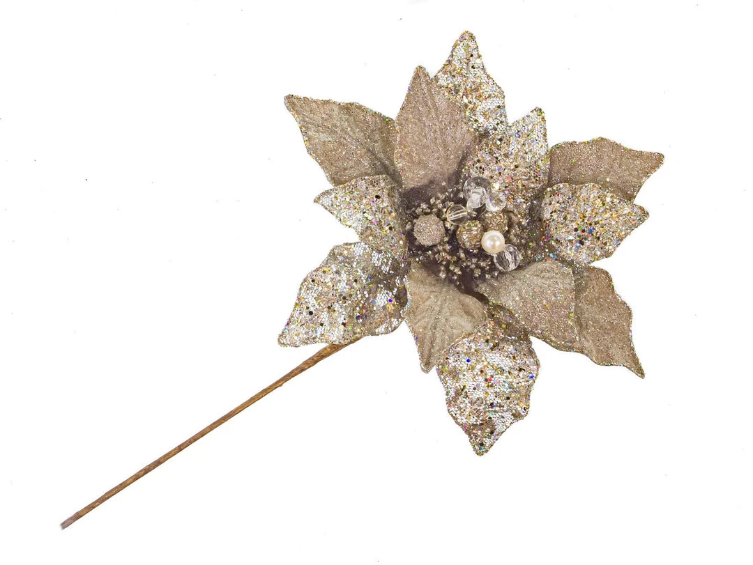 The Christmas Palace Flowers 15" PLATINUM GLITTER POINSETTIA PICK SET OF 6 1 The Christmas Palace Flowers 15" PLATINUM GLITTER POINSETTIA PICK SET OF 6