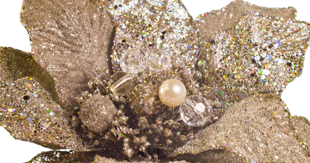 The Christmas Palace Flowers 15" PLATINUM GLITTER POINSETTIA PICK SET OF 6 2 The Christmas Palace Flowers 15" PLATINUM GLITTER POINSETTIA PICK SET OF 6