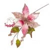 The Christmas Palace 17" PINK POINSETTIA WITH LEAVES PICK SET OF 6 Flowers