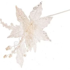 The Christmas Palace 17" WHITE PONESSTIA WITH LEAVES PICK SET OF 6